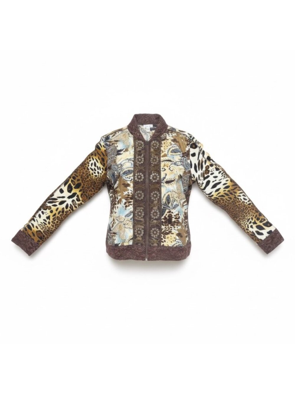 Jaipur Womens Multi-Color Animal Print Jacket With Lace Accents Size M
